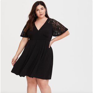 Torrid Mini Studio Knit Skater Dress Womens 2X Black Flutter Sleeve